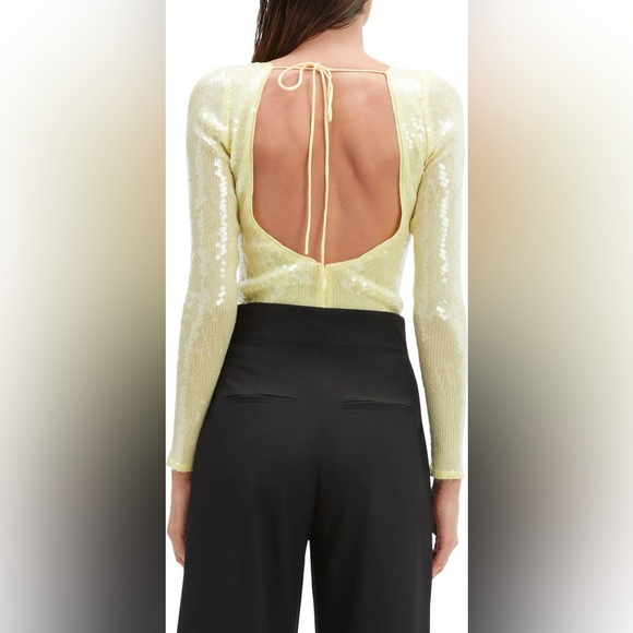 NWT Bardot Yellow Sequin Bodysuit - Picture 2 of 9